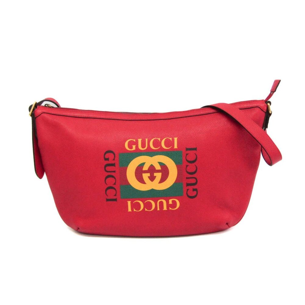 Gucci Print Half Moon Hobo Bag 523588 Women / Men Leather Shoulder Bag Red Color